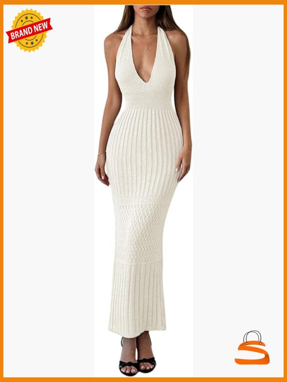 Women's Halter Backless Bodycon Maxi Dress - Knit Beach Outfit